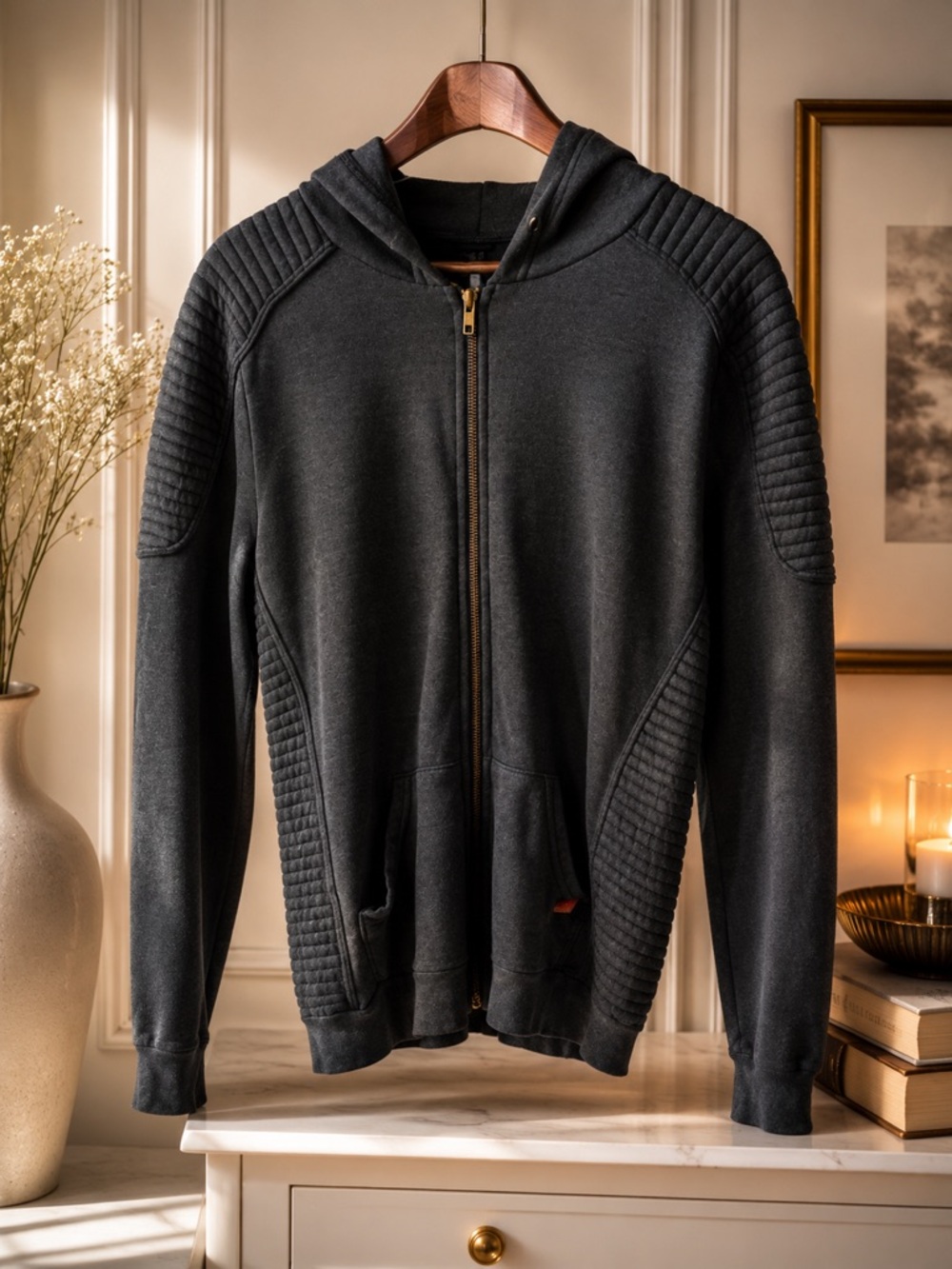 Aviator Nation Charcoal Moto Ribbed Zip Hoodie - Picture 2 of 7
